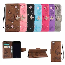 Phone Case For Full Body Case Leather Wallet Card iPhone 14 Pro Max 13 12 11 Pro Max Mini X XR XS 8 7 Plus with Stand Holder Rhinestone Butterfly Hard Lightinthebox