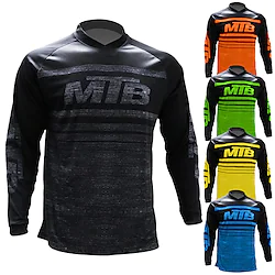 21Grams Men's Cycling Jersey Downhill Jersey Dirt Bike Jersey Long Sleeve Mountain Bike MTB Road Bike Cycling Green Black Blue Stripes Bike Jersey UV Resistant Breathable Quick Dry Back Pocket Lightinthebox