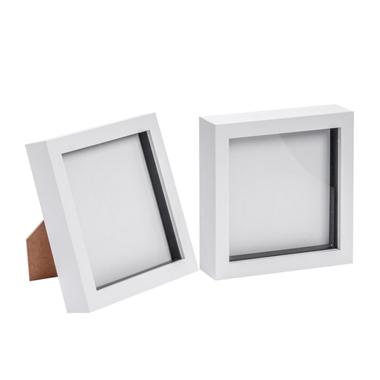 Box Picture Frame Deep 3D Photo Display 6x6 Inch Standing Hanging White x2