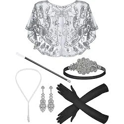 The Great Gatsby Charleston Retro Vintage 1950s 1920s Headpiece Cloak Party Costume Women's Costume Vintage Cosplay Party / Evening Shawl Masquerade / Gloves / Headwear / Necklace / Earrings / Tulle Lightinthebox