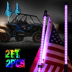 2PCS 3ft 90cm LED Whip Chase Car Lights with Flag Pole Remote Control RGB Offroad Warning Lighted Waterproof IP67 for UTV ATV Off Road Truck 360° Spiral Lightinthebox