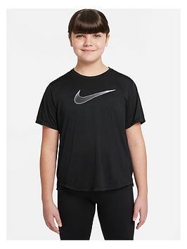 Nike Girls Dri-Fit One Short Sleeve T-Shirt - Black/White, Black/White, Size S, Women