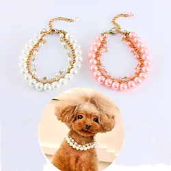 2 Pcs Pearl Dog Collar Necklaces Small Dogs Cats Rhinestones Collar Necklace Set Crystal Pet Puppy Dog Necklace Adjustable Dog Jewelry for Pet Small Girls Cats Lightinthebox