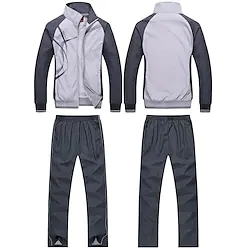 Men's Tracksuit Sweatsuit 2 Piece Full Zip Street Winter Long Sleeve Waterproof Windproof Breathable Running Walking Jogging Sportswear Activewear Stripes White Black Gray / Stretchy / Casual Lightinthebox
