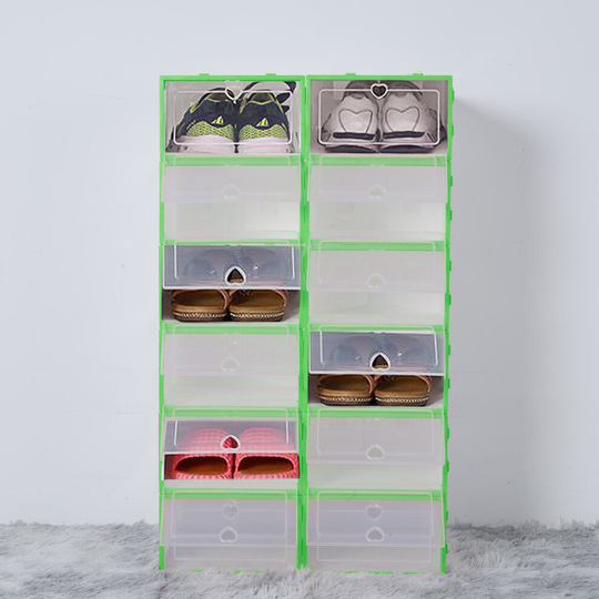 (Green) Shoe Storage Boxes Drawer Stackable Foldable