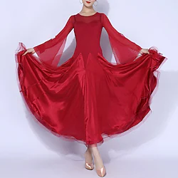 Ballroom Dance Dress Pure Color Splicing Women's Training Performance Long Sleeve Mesh Spandex Polyester Lightinthebox