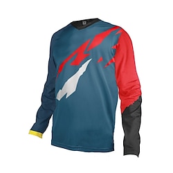 21Grams Men's Downhill Jersey Long Sleeve Mountain Bike MTB Road Bike Cycling Blue Bike Jersey Breathable Quick Dry Moisture Wicking Polyester Spandex Sports Geometric Clothing Apparel / Athleisure Lightinthebox