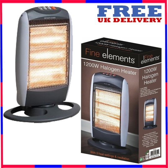 Fine Elements Portable Halogne Heater Instant Heat Electric small Halogen Heater 3 Heat Settings 1200W