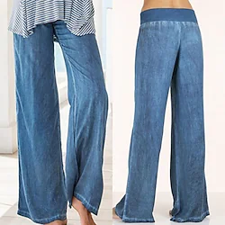 Women's Wide Leg Pants Trousers Cotton Faux Denim Blue Dark Blue Black High Waist Fashion Casual Athletic Athleisure Daily Baggy Palazzo Wide Leg Micro-elastic Full Length Breathable S M L XL 2XL Lightinthebox