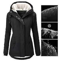women's parka waterproof rain jacket plush jacket anorak fleece jacket warm hooded winter thickened cotton windbreaker raincoat top outerwear windproof trench coat causal camping hunting fishing Lightinthebox
