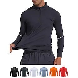 Men's Compression Shirt Running Shirt Half Zip Long Sleeve Compression Clothing Athletic Athleisure Winter Breathable Quick Dry Soft Running Jogging Training Sportswear Activewear Dark Grey Black Lightinthebox