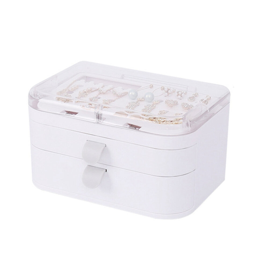 New Drawer Type Jewelry Box Plastic Double Transparent Jewelry Storage Box Flip Cover Dustproof Earring Storage Box