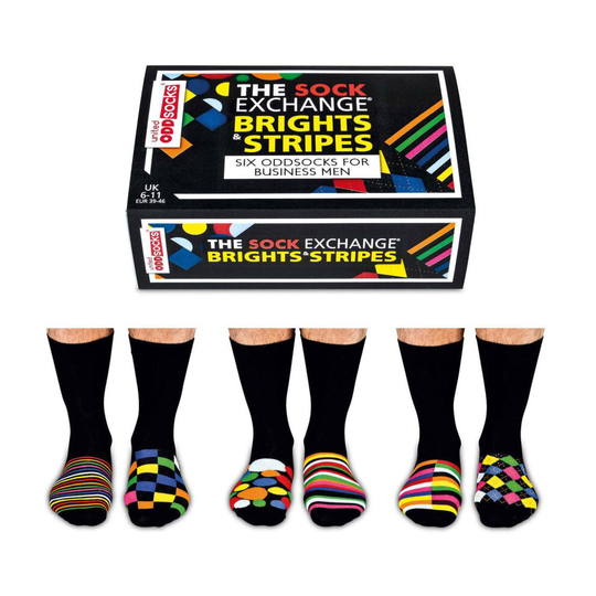 United Oddsocks Sock Exchange 6 Box Bright Stripes Mens Socks UK 6-11