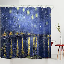 Waterproof Shower Stall Curtain Liner Anti-Microbial Mildew Resistant Van Gogh Starry Sky Digital Printing Shower Curtain with Hooks 70 Inch Lightinthebox