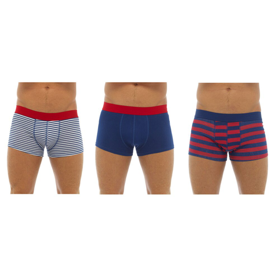 (2XL, Navy-White-Red) Tom Franks Mens Cotton Hipster Boxer Short Trunk (Pack of 3)