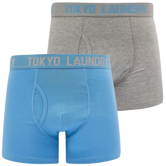 Mens Underwear Tower (2 Pack) Boxer Shorts Set in Azure Blue / Light Grey Marl - Tokyo Laundry / S - Tokyo Laundry