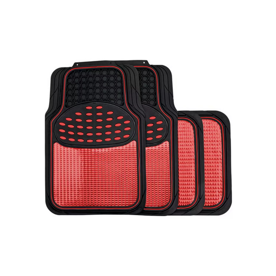 (Red Insert) Rubber Car Mats Set To Fit Ford Fiesta Inc Van With Metallic Coloured Inserts