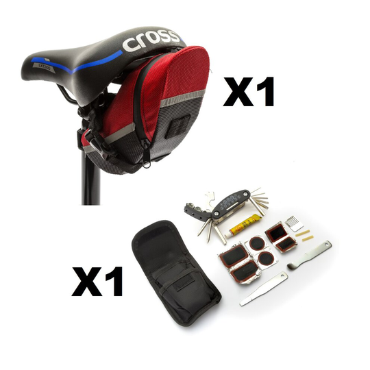 Bicycle Cycling Puncture Repair Kit + Socket Tool Set Pouch + Seat Post Bag Red