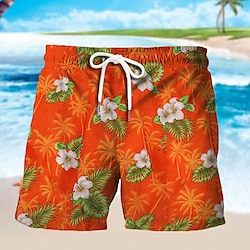 Men's Swim Shorts Swim Trunks Board Shorts Drawstring Elastic Waist 3D Print Graphic Flower / Floral Breathable Soft Short Casual Daily Holiday Boho Streetwear Blue Orange Micro-elastic Lightinthebox