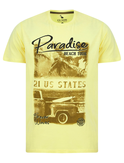 T-Shirts Beach Tour Motif Cotton Jersey T-Shirt in Pastel Yellow - South Shore / S - Tokyo Laundry