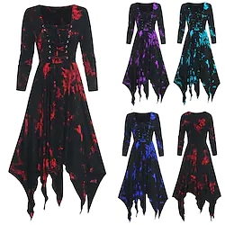 Goth Girl Retro Vintage Punk Gothic Medieval Spring Fall Dress A-Line Dress Women's Adults' Costume Vintage Cosplay Daily Wear Festival Long Sleeve Dress Halloween / Washable / Wet and Dry Cleaning Lightinthebox