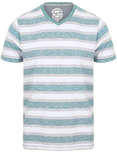 T-Shirts Fano Cotton Slub V Neck Striped T-Shirt In Mallard Green - South Shore / S - Tokyo Laundry