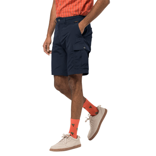 (34" Waist, Night Blue) Jack Wolfskin Mens 2022 Canyon Cargo UV Protection Quick Dry Lightweight Shorts
