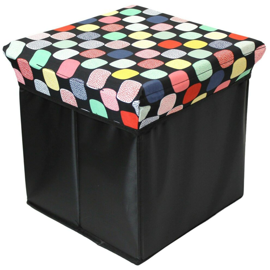 (Polka Dot) Ottoman Cube Padded Storage Box & Seat Bright Storage Box Toy Chest Box