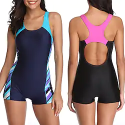 Women's Athletic Swimwear One Piece Swimsuit Racerback Boyleg Swimsuit Surfing Racing Athletic Patchwork Swimwear Chlorine resistance Breathable Quick Dry Terylene Beach Wear / Stretchy / Lightweight Lightinthebox