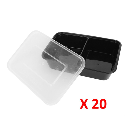 Kabalo 20 Pack Premium 2 Compartment Stackable Microwave Re-Usable Lunchbox Food Container Meal Prep Preparation Boxes