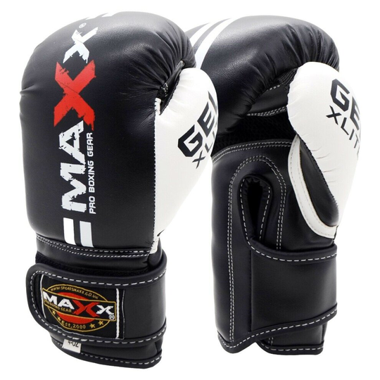 (Black White, 6oz) Maxx 2lines Kids Junior Boxing Gloves Sparring Glove Competition Training and Fighting glove pad MMA UFC gym in door