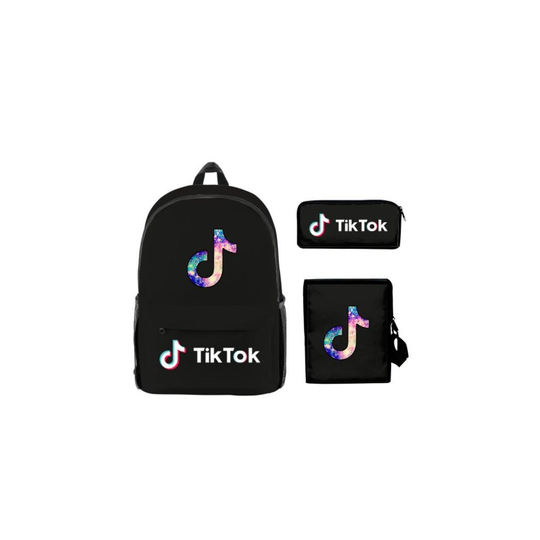 Tik Tok Backpack + Shoulder Strap Bag + Pen Box Christmas Gifts- Black