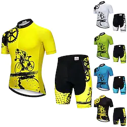 21Grams Men's Cycling Jersey Set Cycling Jersey with Shorts Short Sleeve Mountain Bike MTB Road Bike Cycling White Black Green Graphic Patterned Gear Bike Clothing Suit 3D Pad Breathable Quick Dry Lightinthebox