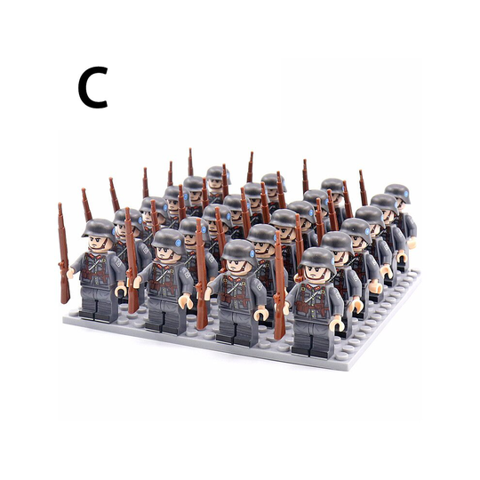(C) Minifigures 24PCS Army Phalanx Building Block With Bottom Plate With Weapon And Display Box Compatible With Lego