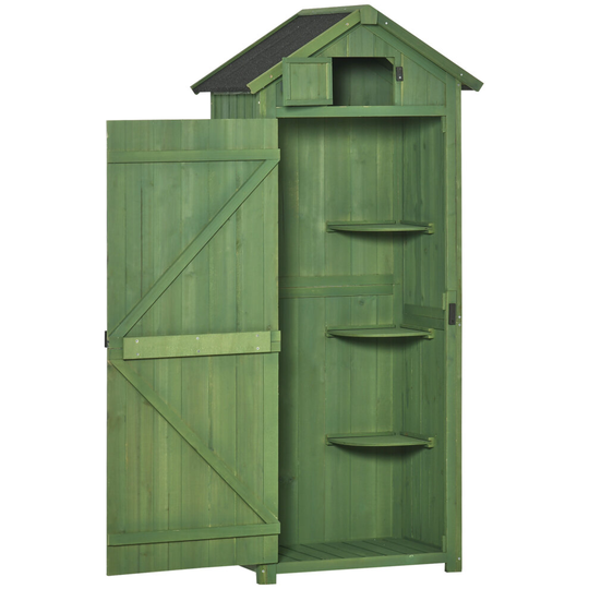 Outsunny Wooden Garden Storage Shed Tool Storage Box w/ Roof Green