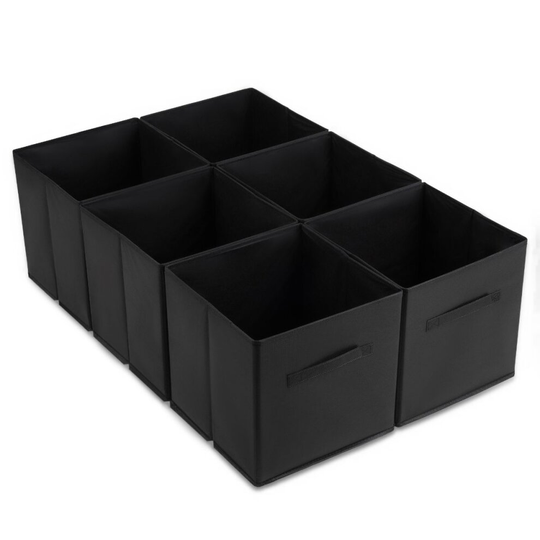 (BLACK) LIVIVO SET OF 6 FOLDING CANVAS STORAGE BOXES COLLAPSIBLE CLOTHES ORGANIZER FABRIC CUBE
