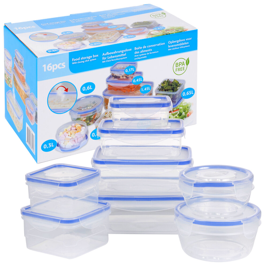 Set 8 Food Storage Clip Seal Lock Lids Storage Containers Boxes Clear