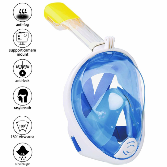 Omew Full Face Snorkel Mask, 180° Panoramic View Diving Snorkeling Mask Anti-fog Anti-leak Easy Breathing Swimming Mask with Action Camera Mount...