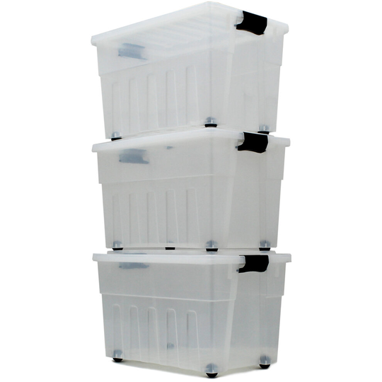 (3) 65L Underbed Plastic Storage Drawer Container Box Wheeled Toys Clothes Bedding