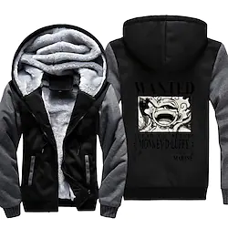 Inspired by One Piece Cosplay Hoodie Outerwear Sherpa Jacket Anime Graphic Outerwear For Men's Women's Unisex Adults' Hot Stamping 100% Polyester Casual Daily Lightinthebox