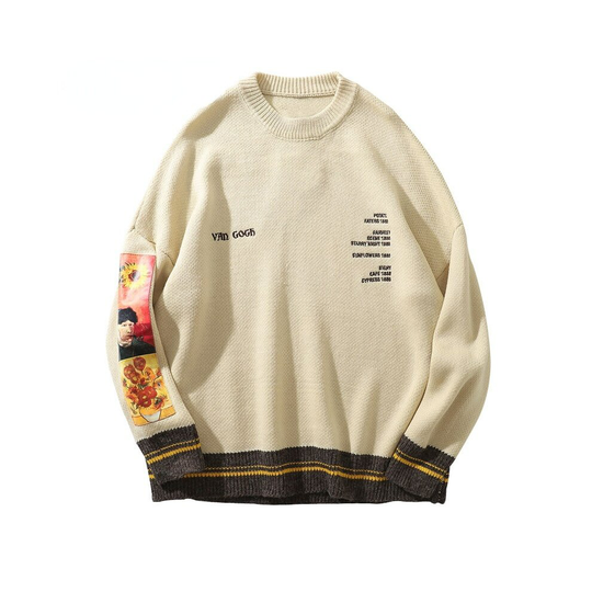 (khaki, L) Patchwork Pullover Knit Sweater,Mens Hip Hop Embroidery Crewneck Knitwear Sweaters,Streetwear