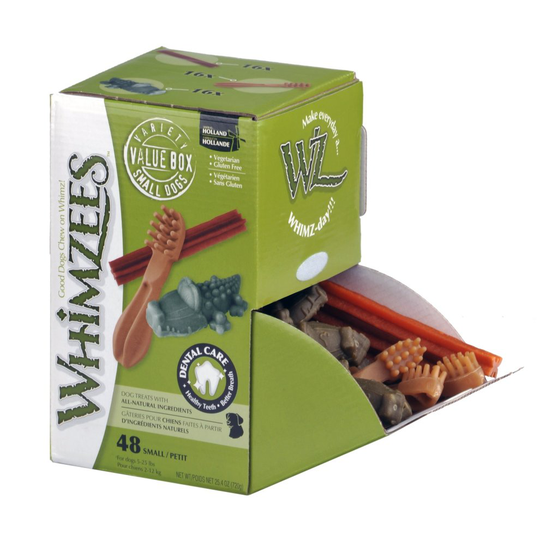 Whimzees Natural Dog Treat, Variety Box, Small, 48-Pieces