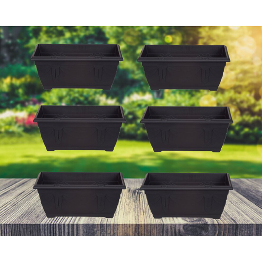 6 Venetian Window Box Trough Planters Small 40cm Plastic Black Colour