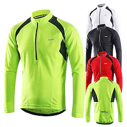 Arsuxeo Men's Long Sleeve Cycling Jersey Downhill Jersey 4 pockets Summer Polyester Green White Dark Gray Solid Color Bike Jersey Mountain Bike MTB Road Bike Breathable Quick Dry Reflective Strips Lightinthebox