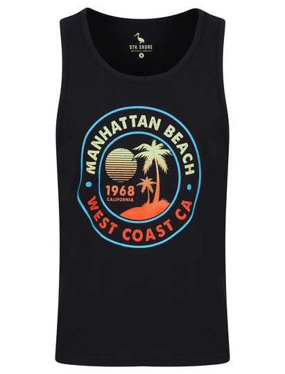 Vests Manhattan Beach Motif Print Cotton Vest Top in Jet Black - South Shore / S - Tokyo Laundry