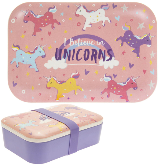Eco-friendly Bamboo I Believe in Unicorns Purple Pink Lunch Box Bento BPA-Free
