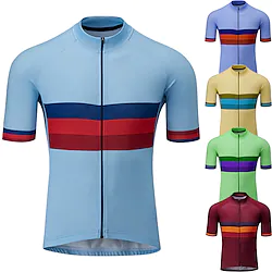 21Grams Men's Cycling Jersey Short Sleeve Bike Jersey Top with 3 Rear Pockets Mountain Bike MTB Road Bike Cycling UV Resistant Breathable Quick Dry Reflective Strips Wine Red Green Yellow Stripes Lightinthebox