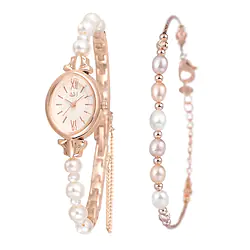 ASJ Natural Pearls Watch and Bracelet Set for Women Elegant Rose Gold Ladies Dress Watch Set Stylish Oval Dial Wrist Watches with Pearl Bracelet Lightinthebox