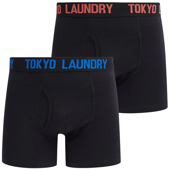 Mens Underwear Stefton (2 Pack) Boxer Shorts Set in Hot Coral / Princess Blue - Tokyo Laundry / S - Tokyo Laundry