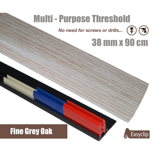 Fine Grey OaK Multi Purpose Threshold Strip 90cm Adhesive Clip System